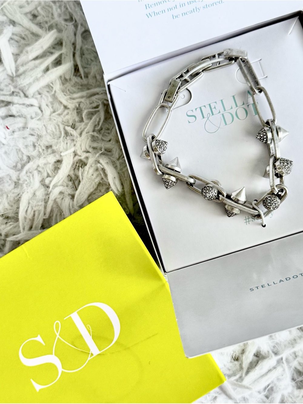 Stella & Dot Silver Pave Spike Link Renegade Bracelet (NIB)